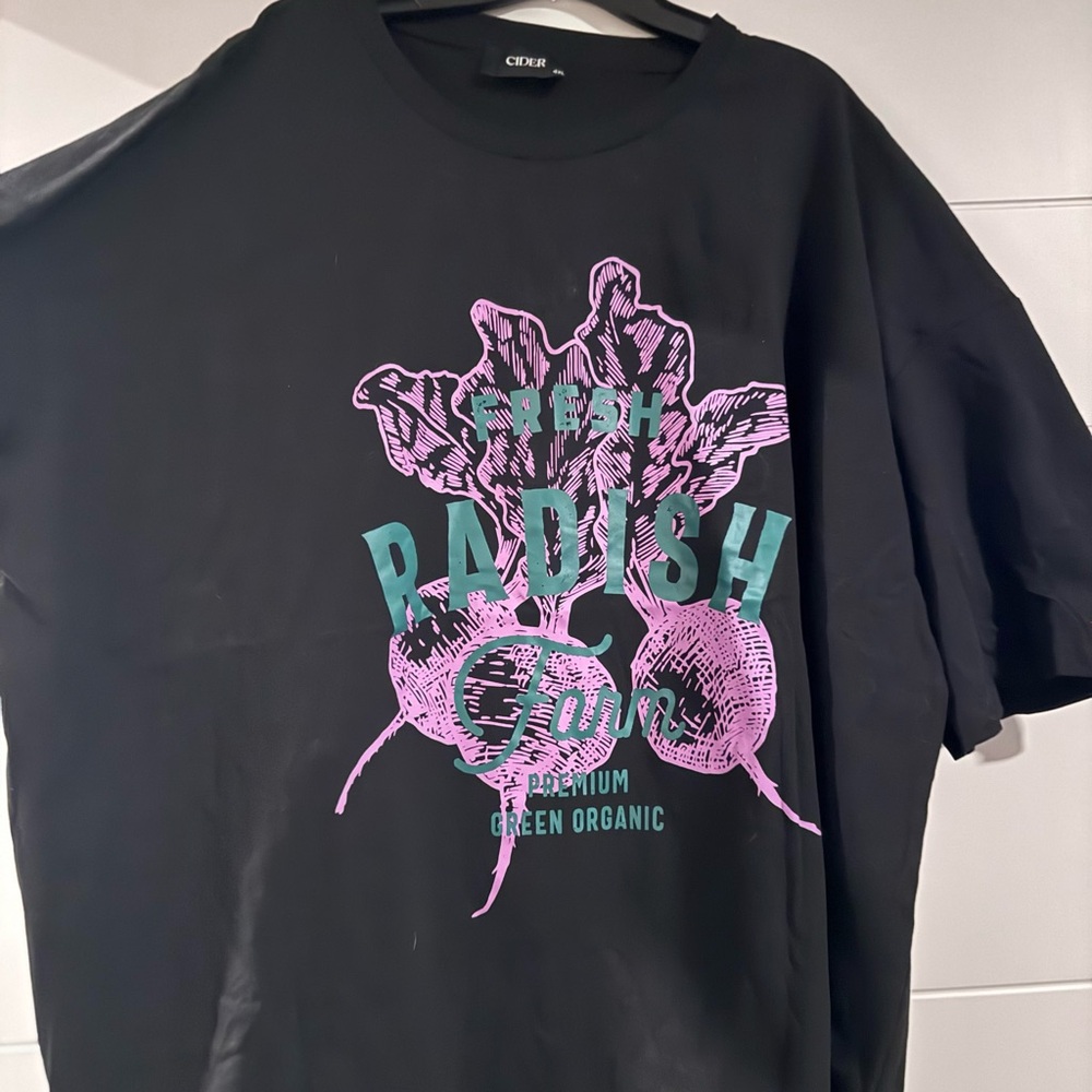 Black Graphic T-Shirt with Radish Design